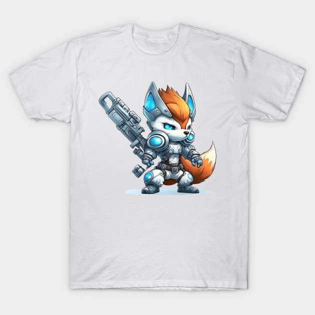 Armored Cute Snow Fox Holding a Riffle T-Shirt by WalldeMar